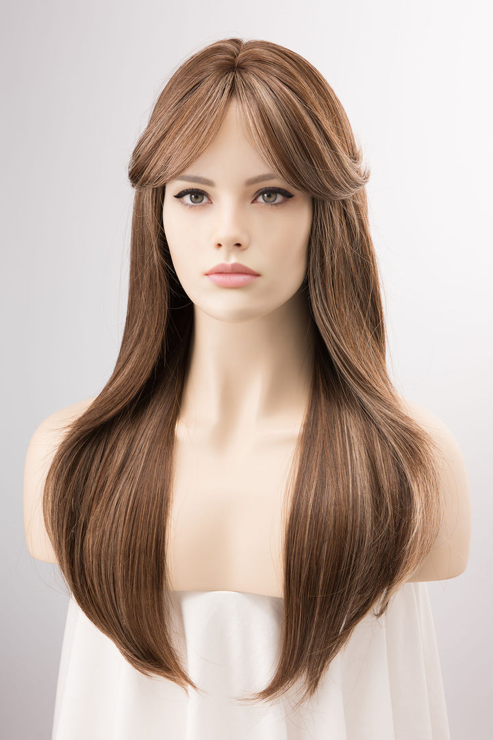 Brunette Hair with Blonde Highlights Wig with Side Bangs Milana
