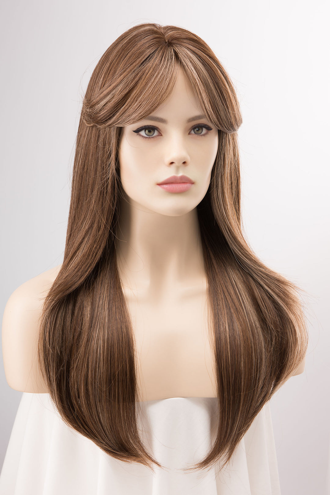 Brunette Hair with Blonde Highlights Wig with Side Bangs Milana