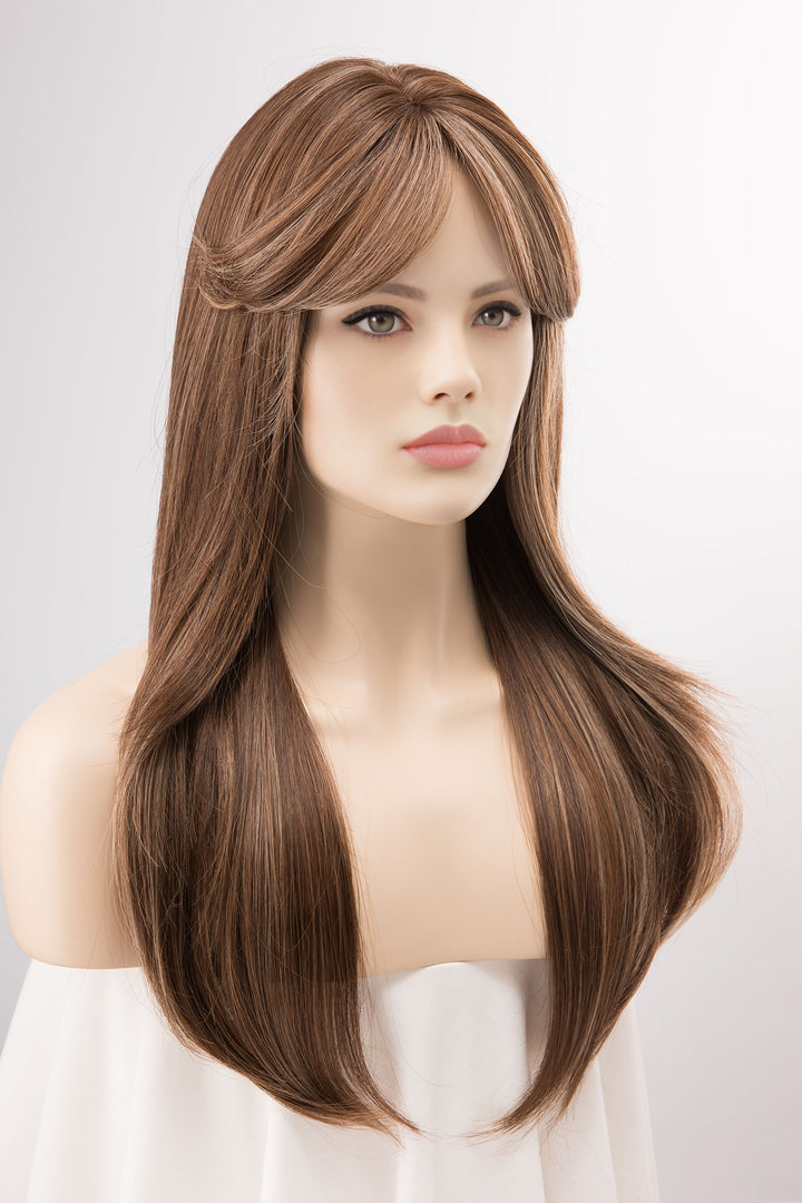 Brunette Hair with Blonde Highlights Wig with Side Bangs Milana