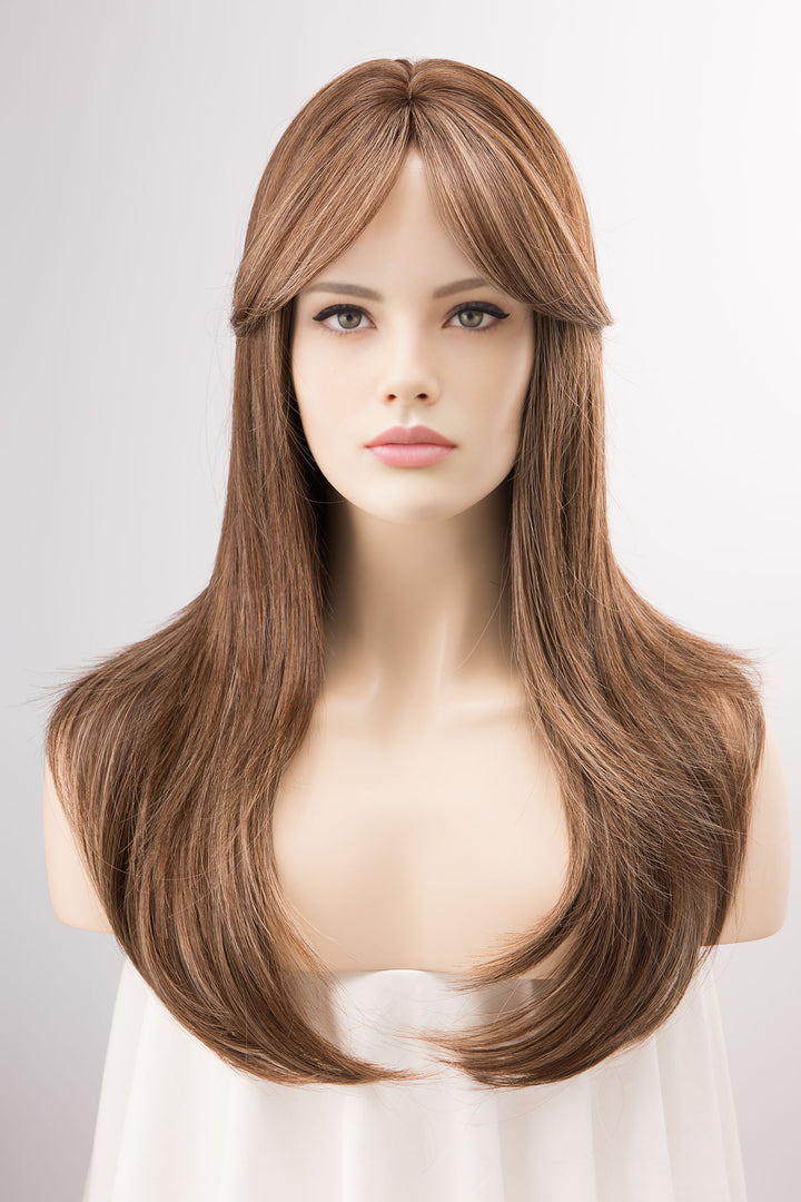 Brunette Hair with Blonde Highlights Wig with Side Bangs Milana