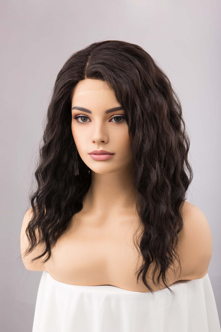 Dark Brown Wig Beach Wavy Lace Front Wig Natural Black Lace Wig for Hair Loss Chemo Wig Halloween Costume Wig Curly Wig Drag Wig Millie