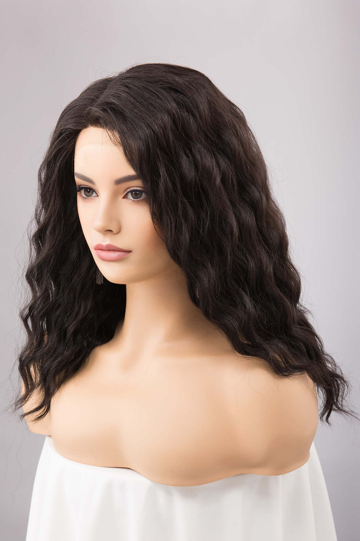 Dark Brown Wig Beach Wavy Lace Front Wig Natural Black Lace Wig for Hair Loss Chemo Wig Halloween Costume Wig Curly Wig Drag Wig Millie