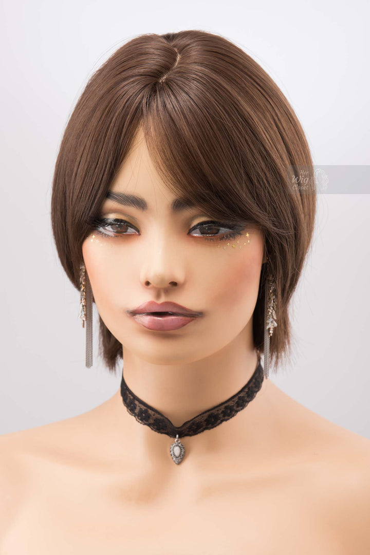 Brunette Short Pixie Cut Dark Brown Wig with Bangs Mina