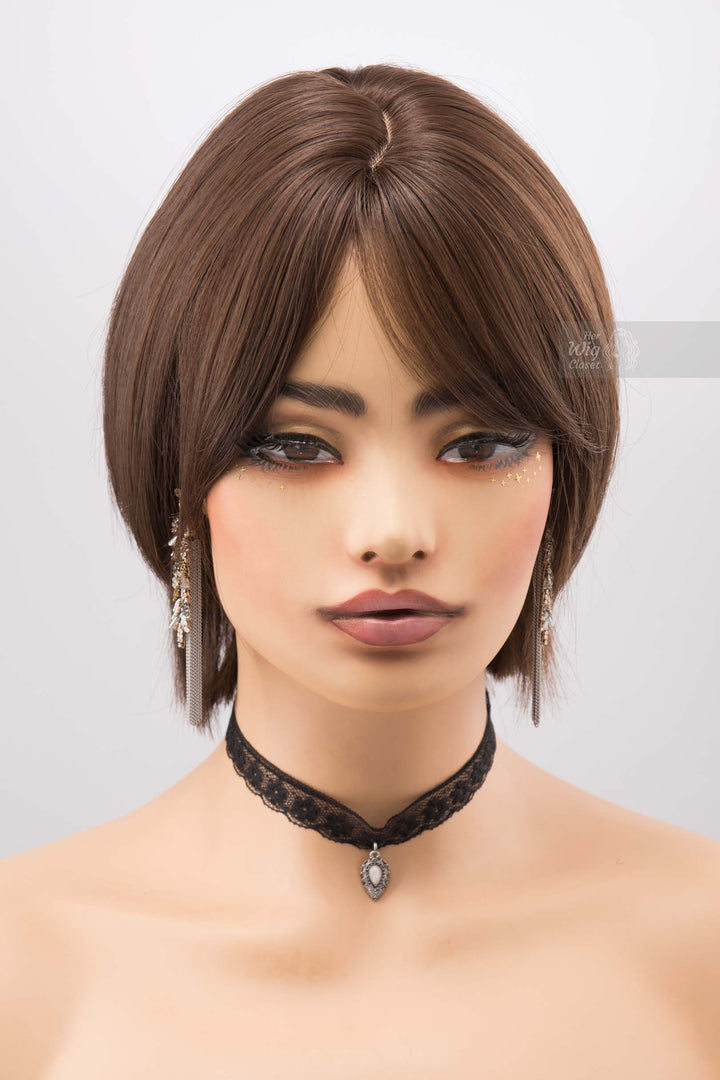 Brunette Short Pixie Cut Dark Brown Wig with Bangs Mina
