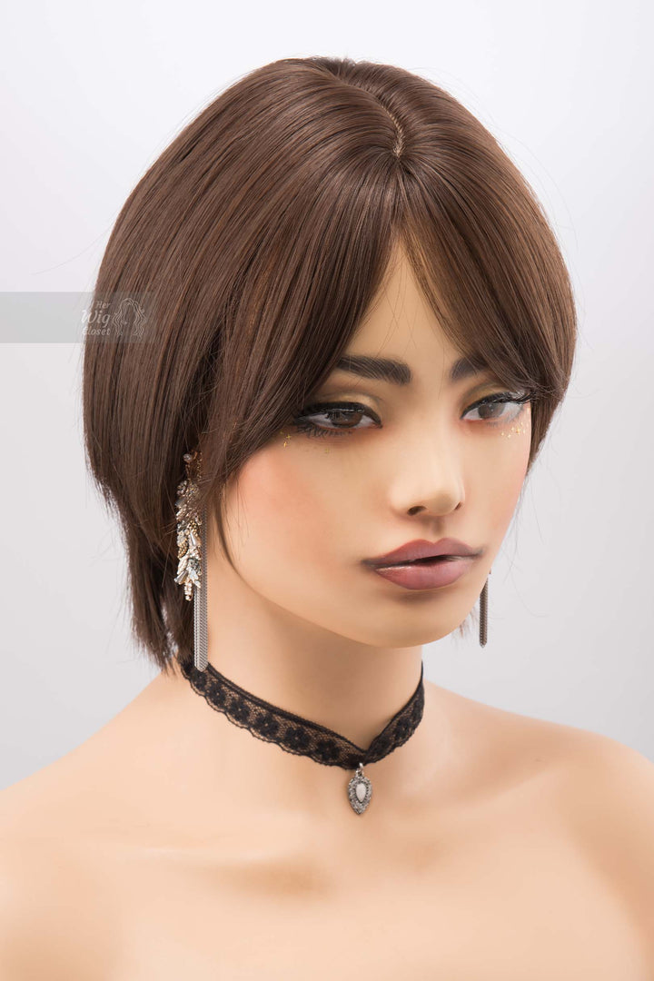 Brunette Short Pixie Cut Dark Brown Wig with Bangs Mina