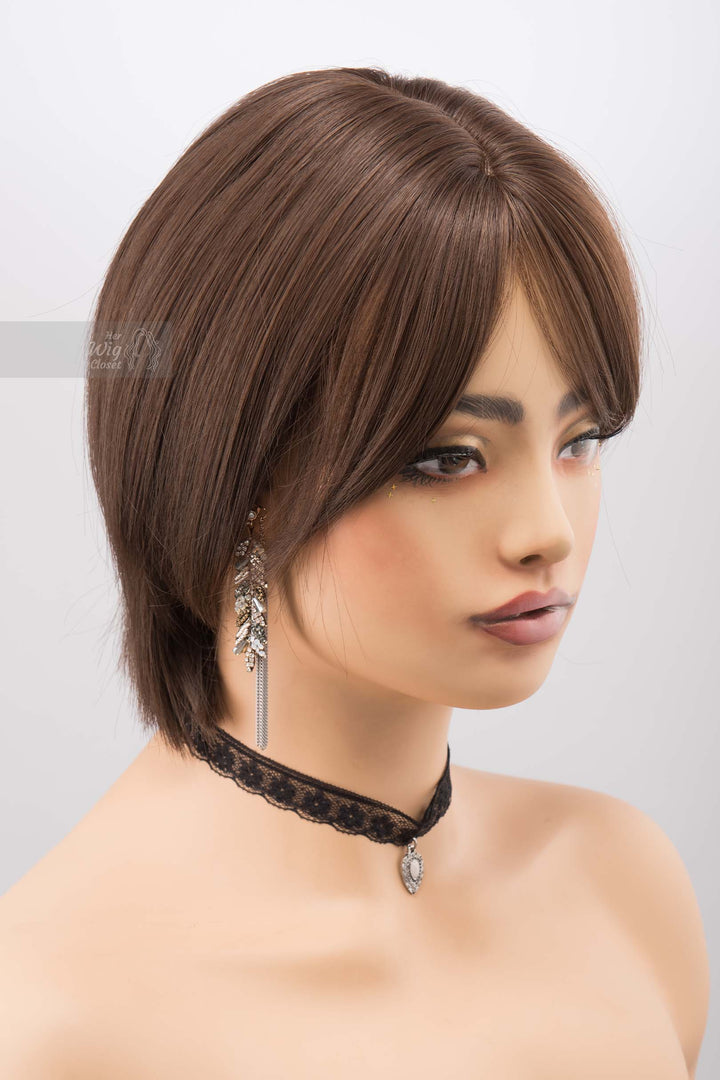 Brunette Short Pixie Cut Dark Brown Wig with Bangs Mina