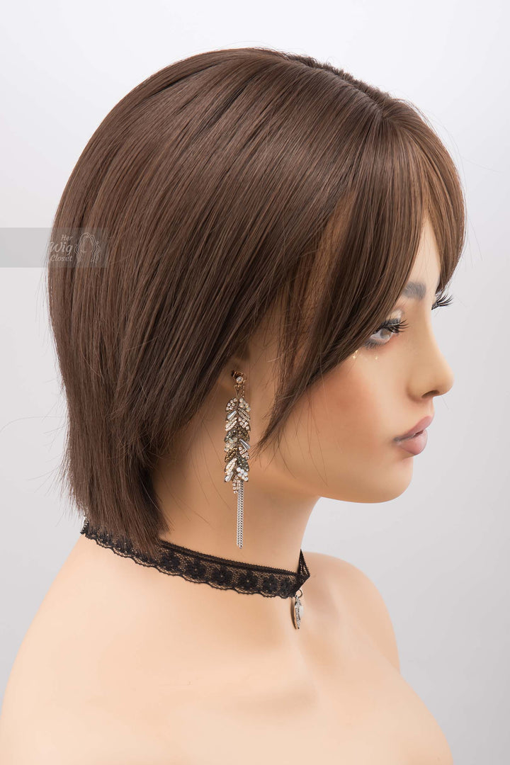 Brunette Short Pixie Cut Dark Brown Wig with Bangs Mina