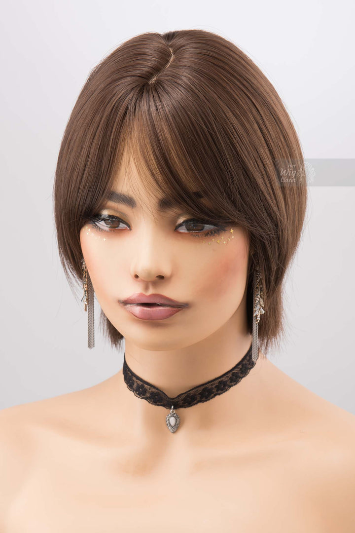 Brunette Short Pixie Cut Dark Brown Wig with Bangs Mina