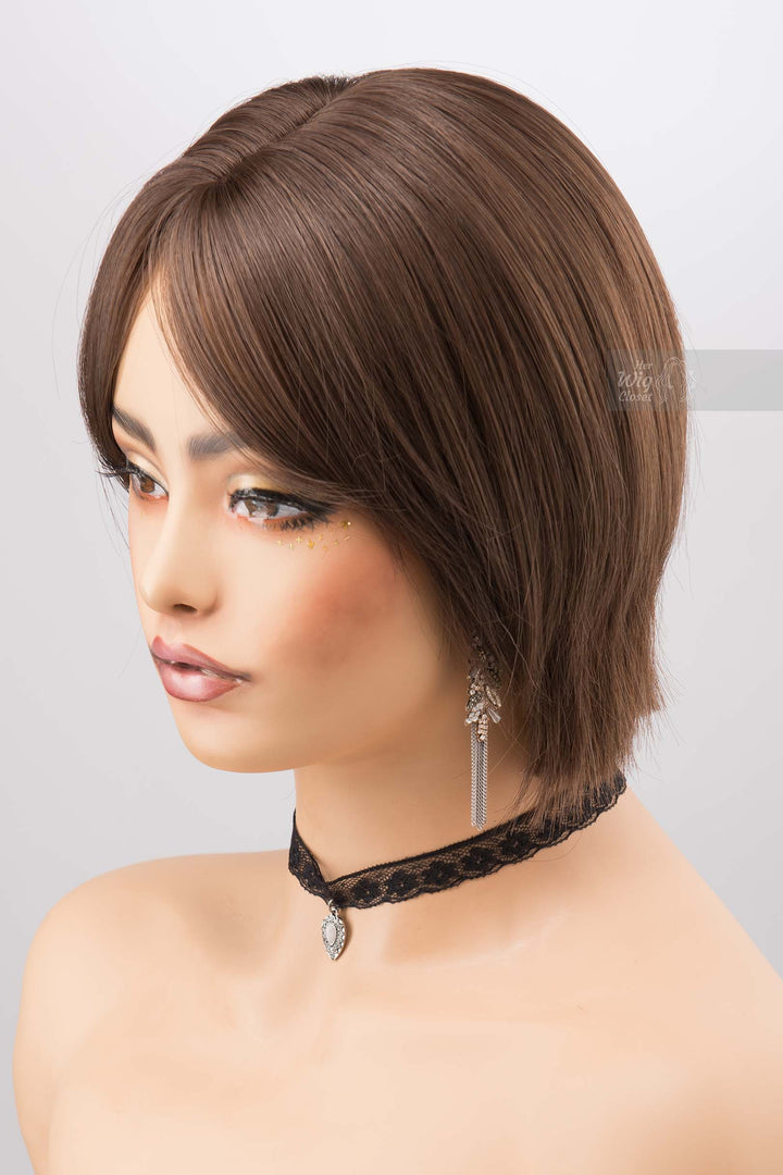 Brunette Short Pixie Cut Dark Brown Wig with Bangs Mina