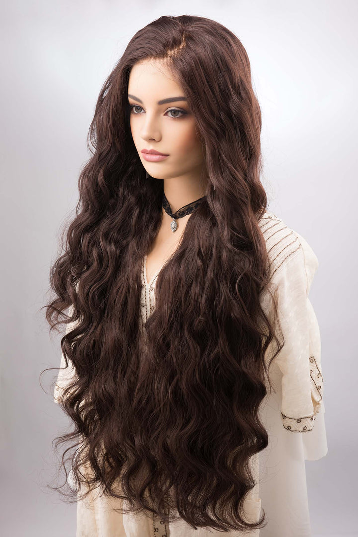 Dark Chocolate Brown Wig 13" X 6" Large Base Lace Front Wig 32 inches Wavy Long Wig Cosplay Wig Party Halloween Hair Monica