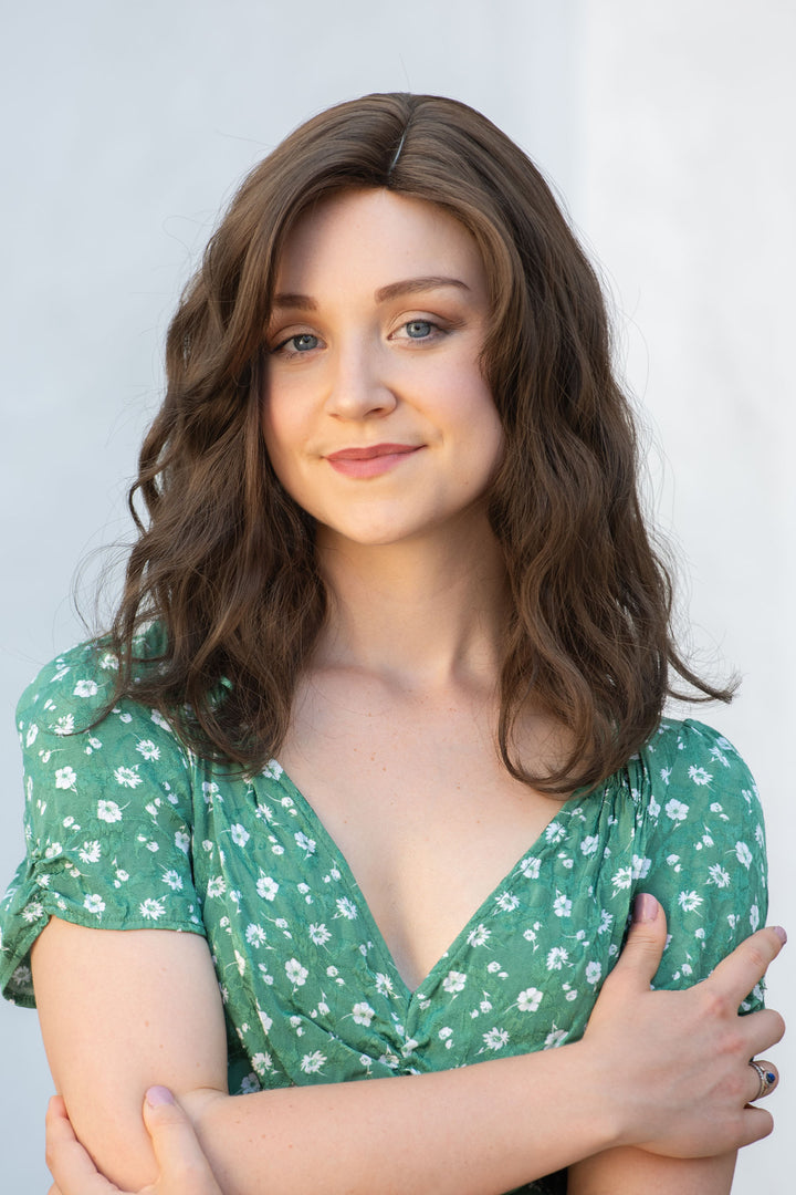 Natural Brown Wavy Synthetic Wig with Side Bangs Mya