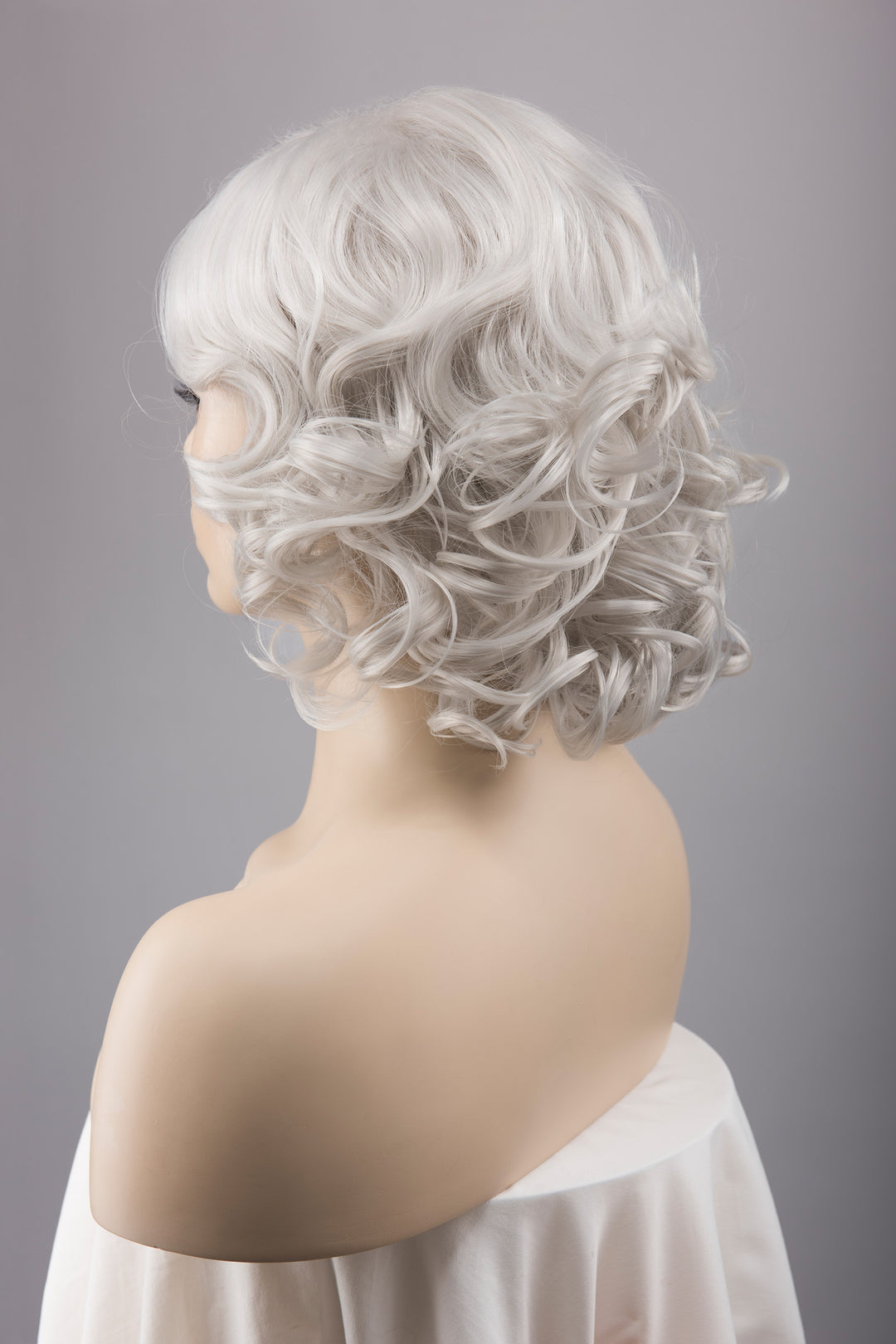Ash Grey Side Part Wavy Curly Short Bob Wig with Bangs Octavia