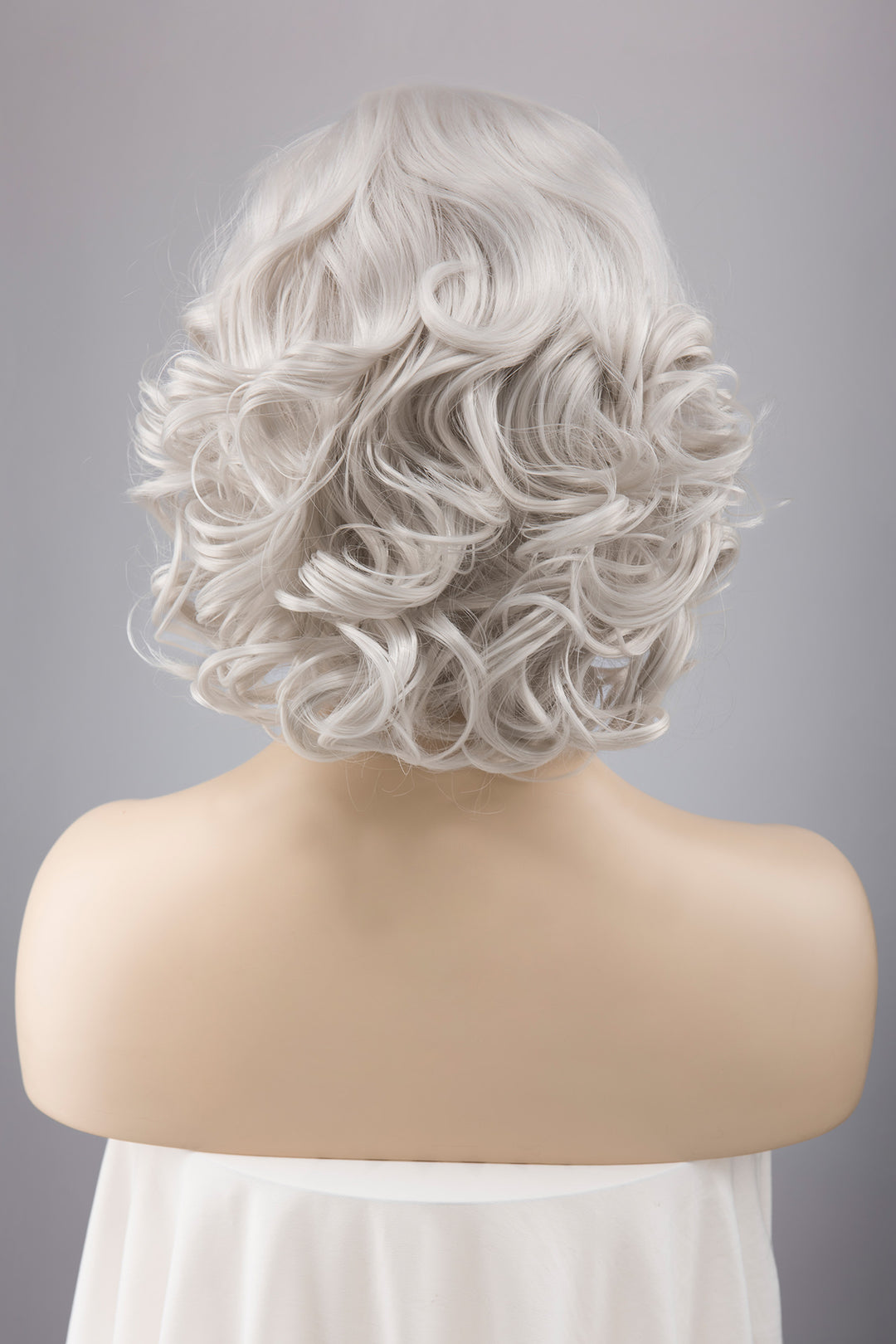 Ash Grey Side Part Wavy Curly Short Bob Wig with Bangs Octavia