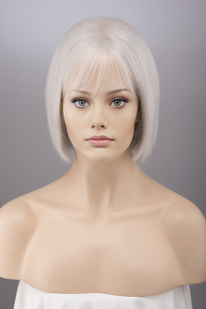 Ash Grey Middle Part Straight Short Bob Wig with Bangs Odessa