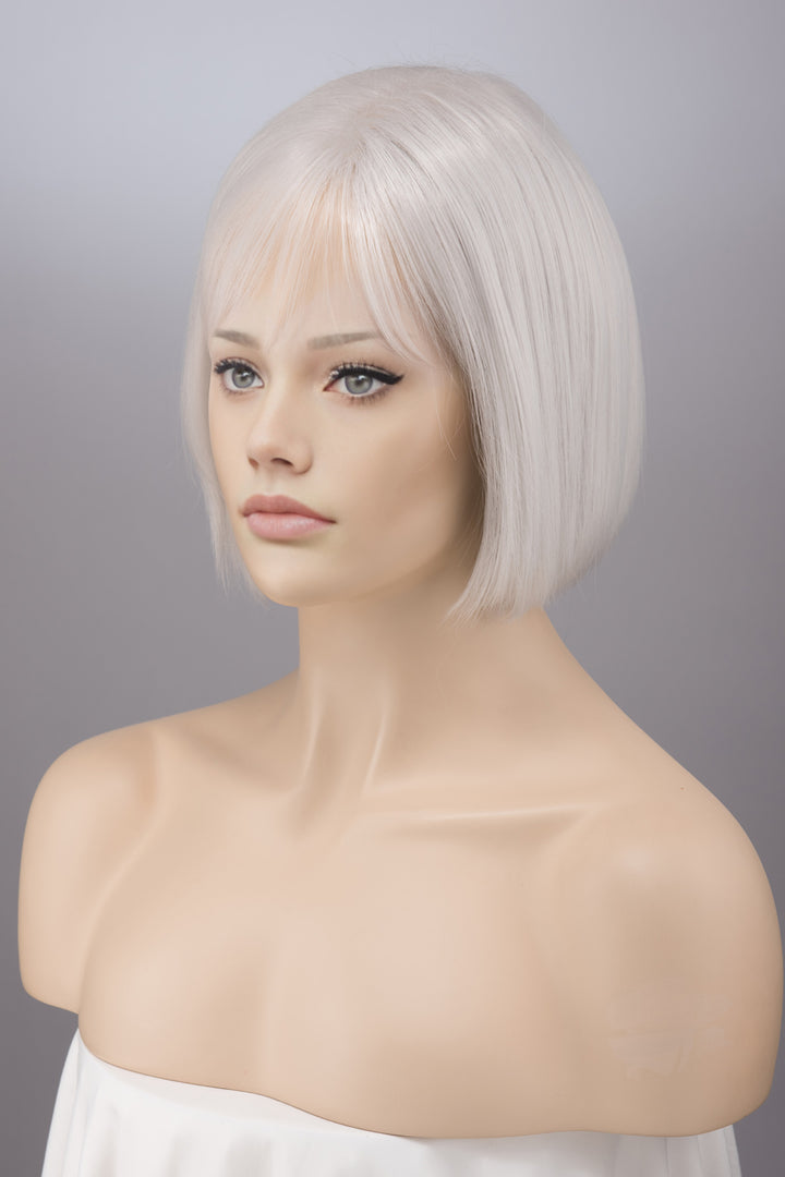 Ash Grey Middle Part Straight Short Bob Wig with Bangs Odessa