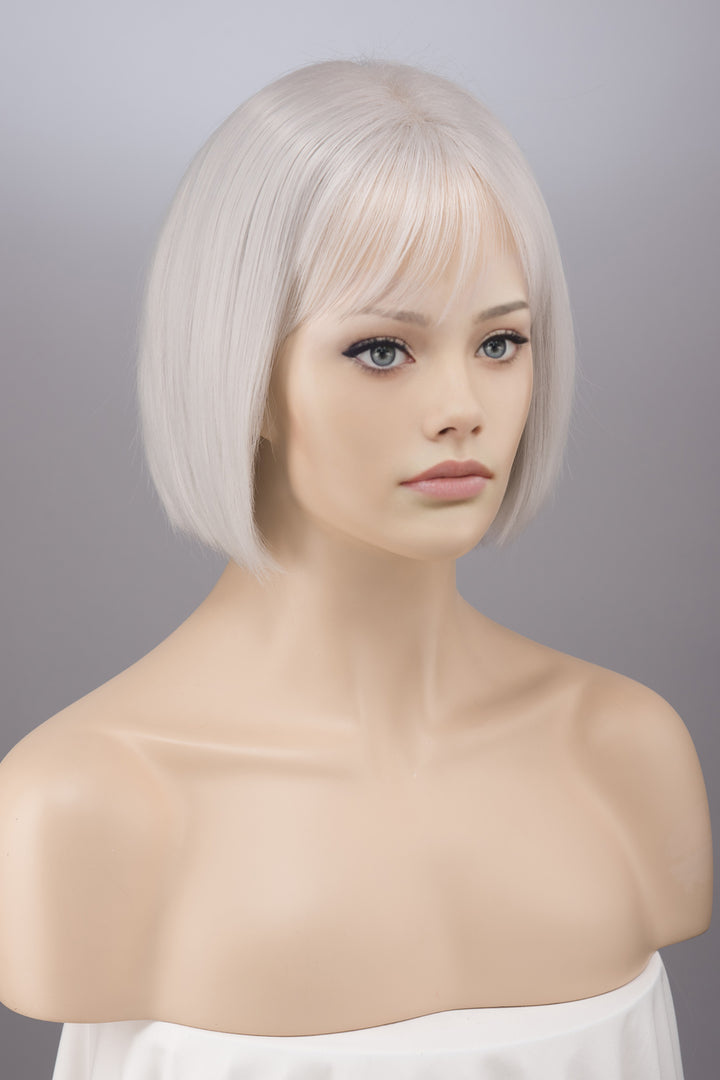 Ash Grey Middle Part Straight Short Bob Wig with Bangs Odessa