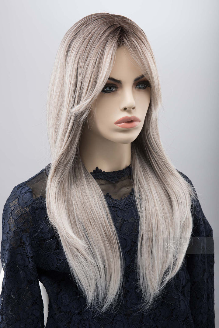 Salt and Pepper Wig with Bang Ombre Silver Grey Wig Multi Gray Balayage Long Wig Side Curtain Bangs Cosplay Wig Party Hair Loss Wig ODILE