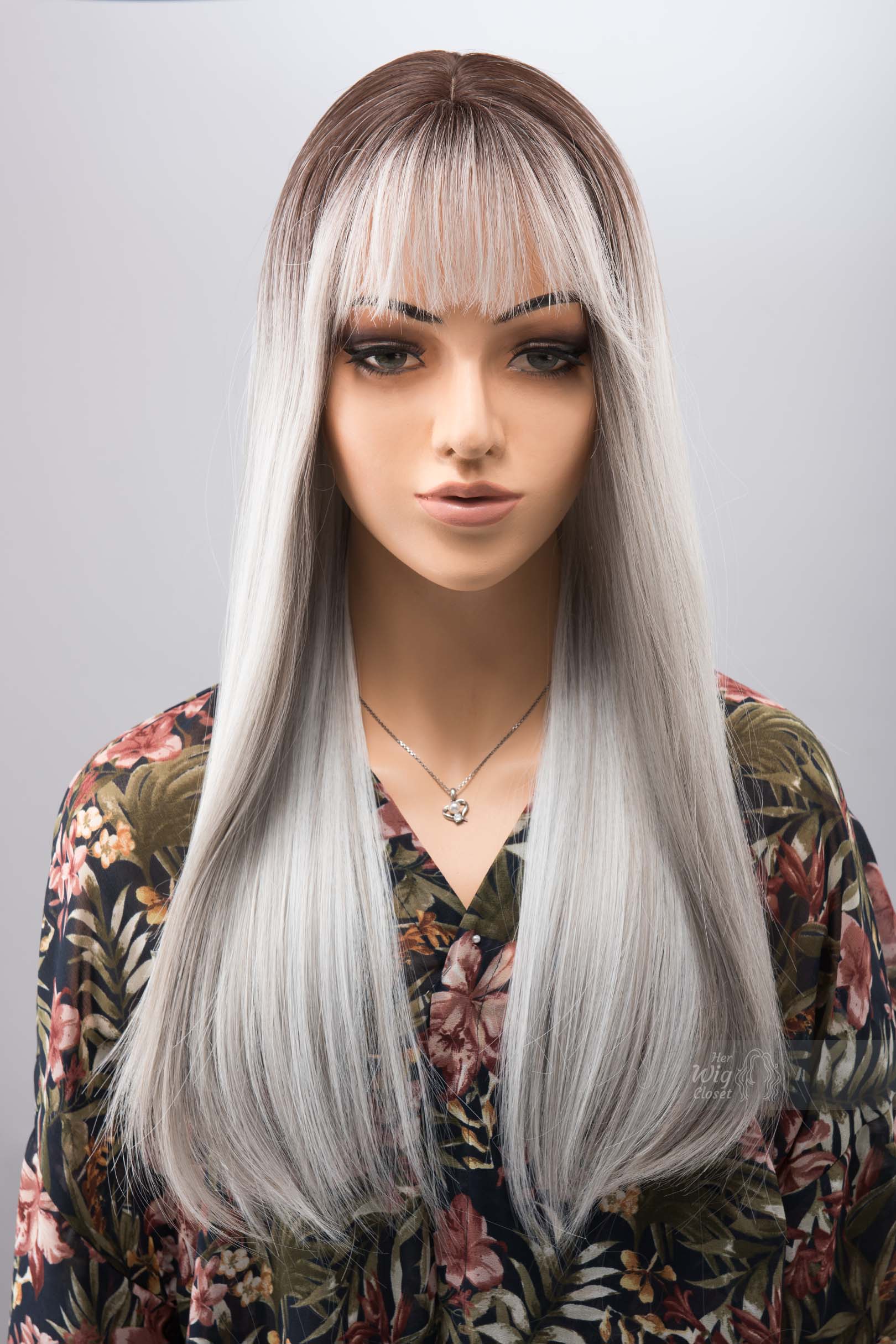 Salt and Pepper Wig with Bangs Long Ombre Grey Wig Silver Gray