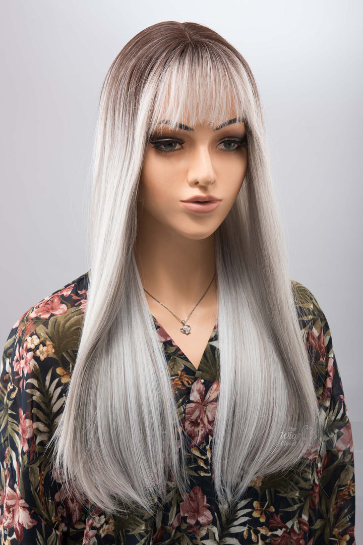 Salt and Pepper Wig with Bangs Long Ombre Grey Wig Silver Gray Balayage Wig Cosplay Wig Party Hair Loss Wig Her Wig Closet Olena