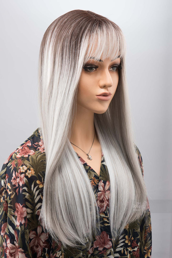 Salt and Pepper Wig with Bangs Long Ombre Grey Wig Silver Gray Balayage Wig Cosplay Wig Party Hair Loss Wig Her Wig Closet Olena
