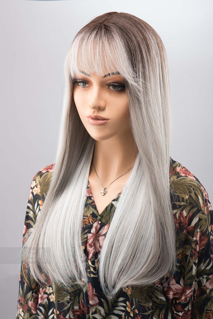 Salt and Pepper Wig with Bangs Long Ombre Grey Wig Silver Gray Balayage Wig Cosplay Wig Party Hair Loss Wig Her Wig Closet Olena