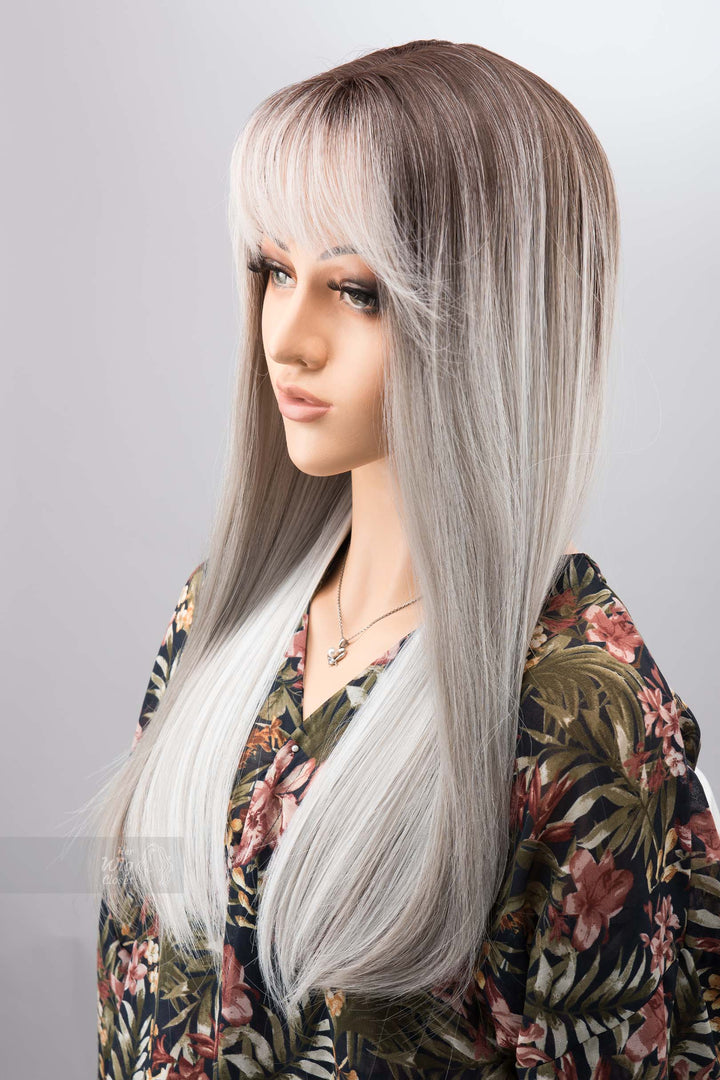 Salt and Pepper Wig with Bangs Long Ombre Grey Wig Silver Gray Balayage Wig Cosplay Wig Party Hair Loss Wig Her Wig Closet Olena