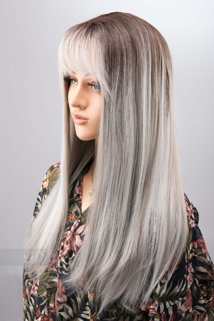 Salt and Pepper Wig with Bangs Long Ombre Grey Wig Silver Gray Balayage Wig Cosplay Wig Party Hair Loss Wig Her Wig Closet Olena