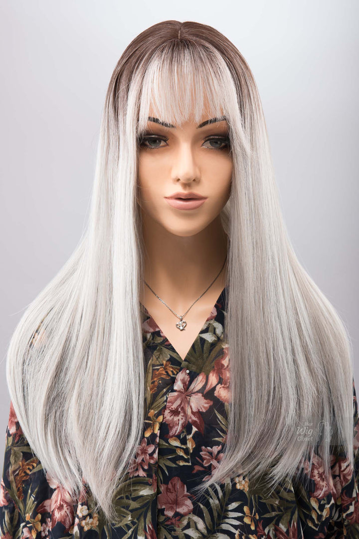 Salt and Pepper Wig with Bangs Long Ombre Grey Wig Silver Gray Balayage Wig Cosplay Wig Party Hair Loss Wig Her Wig Closet Olena