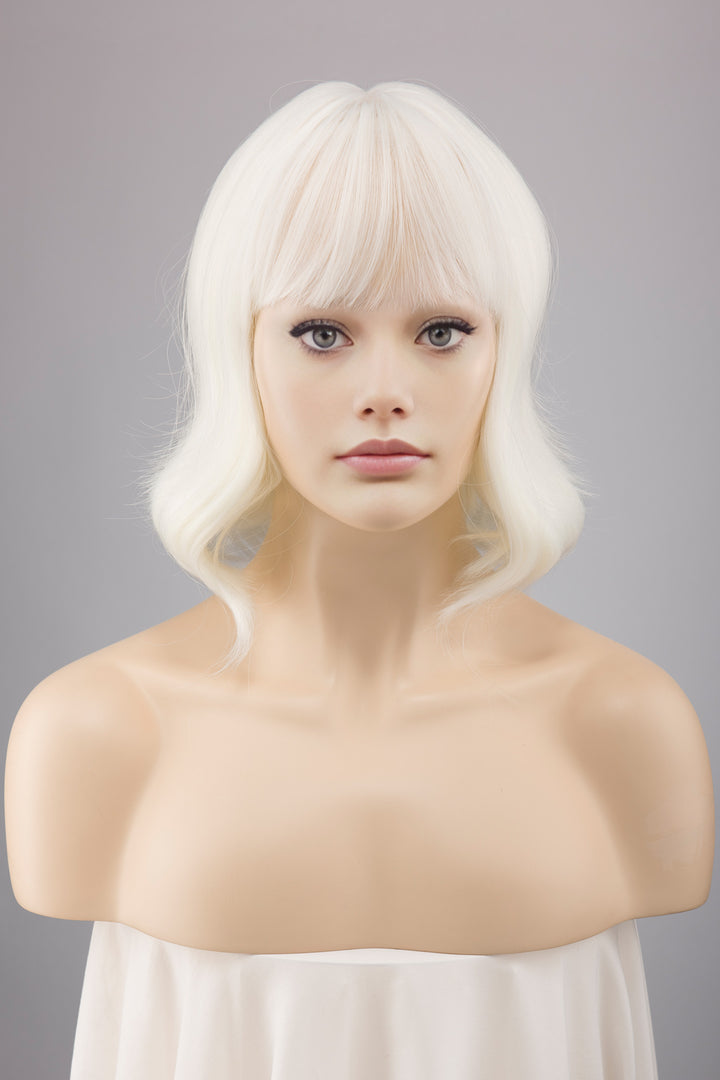 Icy Blonde Short Wavy Wig with Bangs Olga
