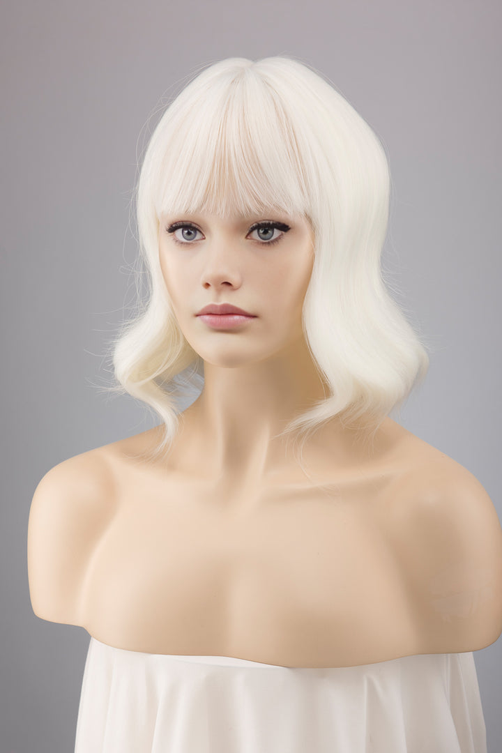 Icy Blonde Short Wavy Wig with Bangs Olga