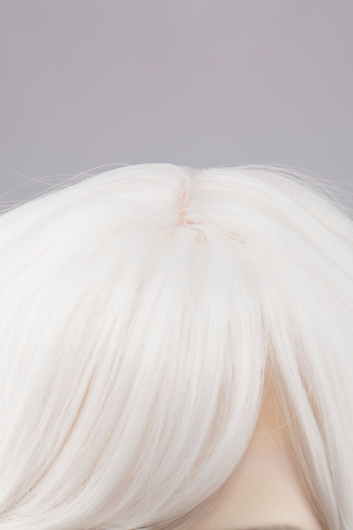 White Silver Side Part Wavy Curly Short Bob Wig with Bangs Ora