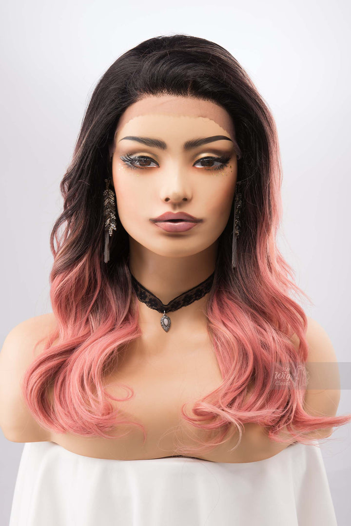 Ombre Peach Pink Wig Blush Pink Lace Front Wig with Dark Roots Free Part Lace Front Wig for Hair Loss Cosplay Wig Party Hair Posey