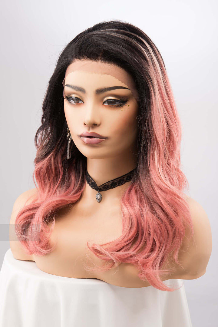 Ombre Peach Pink Wig Blush Pink Lace Front Wig with Dark Roots Free Part Lace Front Wig for Hair Loss Cosplay Wig Party Hair Posey