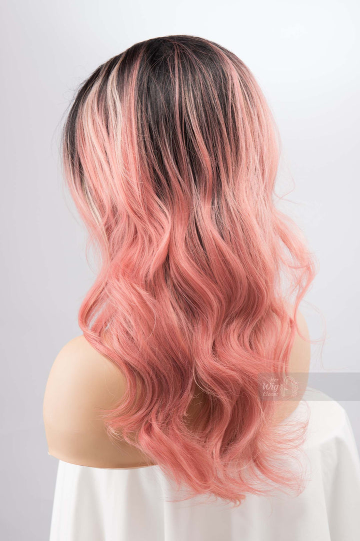 Ombre Peach Pink Wig Blush Pink Lace Front Wig with Dark Roots Free Part Lace Front Wig for Hair Loss Cosplay Wig Party Hair Posey