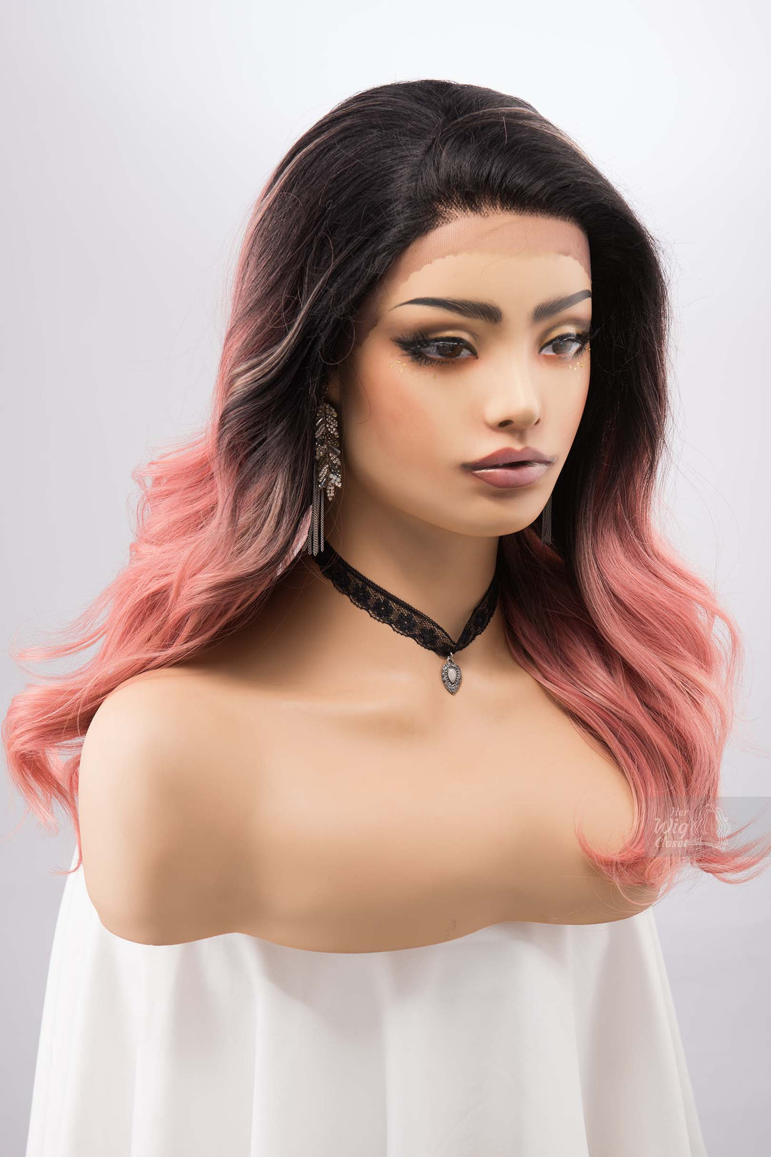 Ombre Peach Pink Wig Blush Pink Lace Front Wig with Dark Roots Free Part Lace Front Wig for Hair Loss Cosplay Wig Party Hair Posey