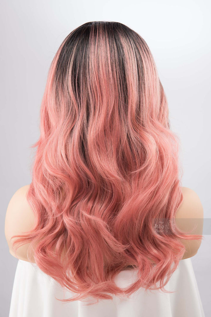 Ombre Peach Pink Wig Blush Pink Lace Front Wig with Dark Roots Free Part Lace Front Wig for Hair Loss Cosplay Wig Party Hair Posey