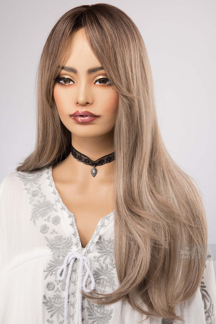 Ash Blonde Highlight Wig No Lace Middle Part Straight Wavy Bob Wig Her Wig Closet Adeline