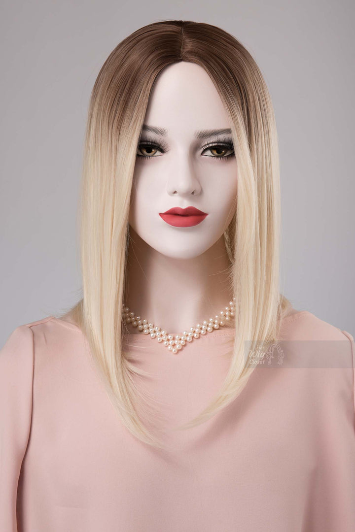 Ice Blonde Ombre Wig with Dark Roots Adina