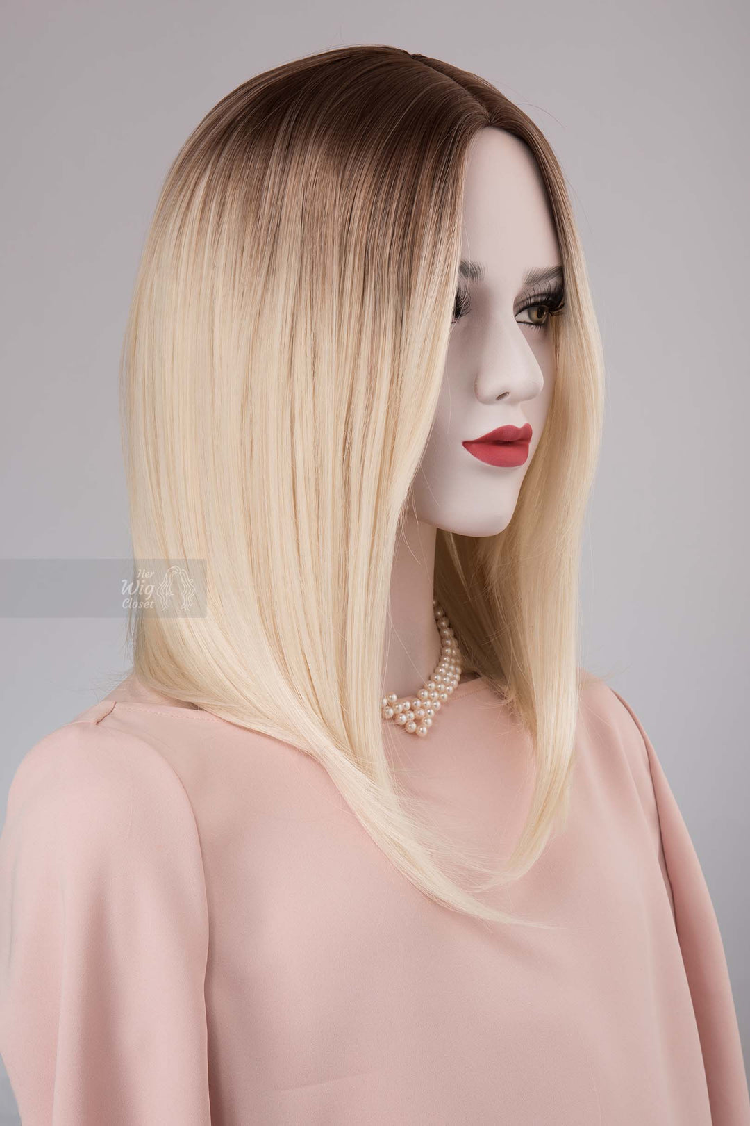 Ice Blonde Ombre Wig with Dark Roots Adina