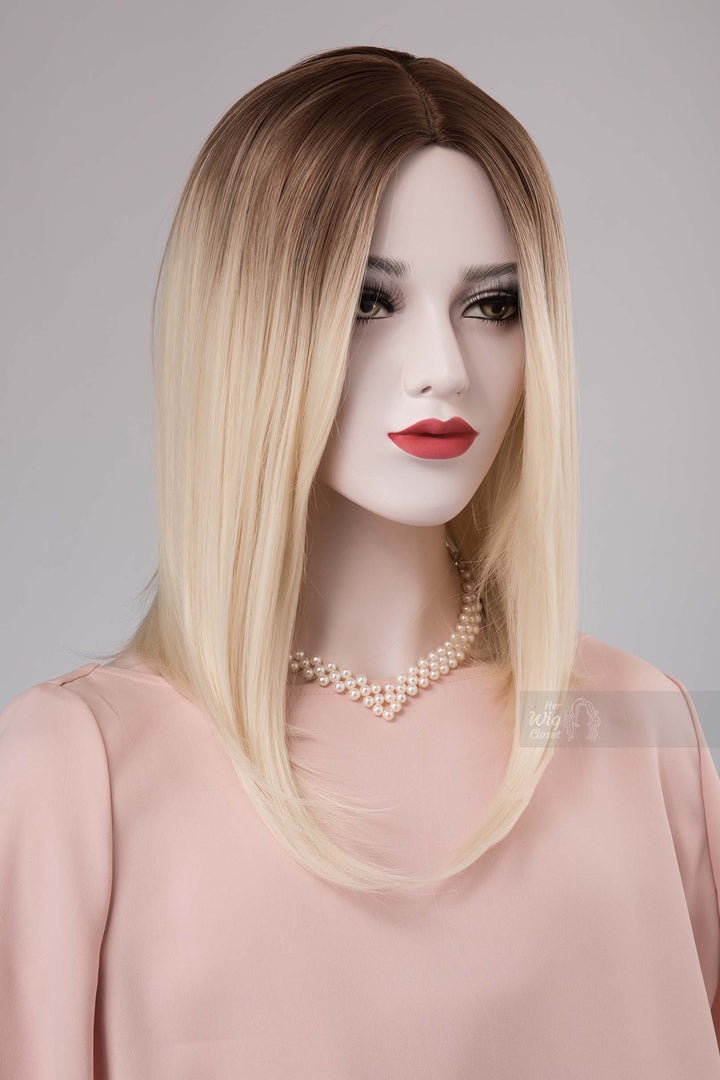 Ice Blonde Ombre Wig with Dark Roots Adina