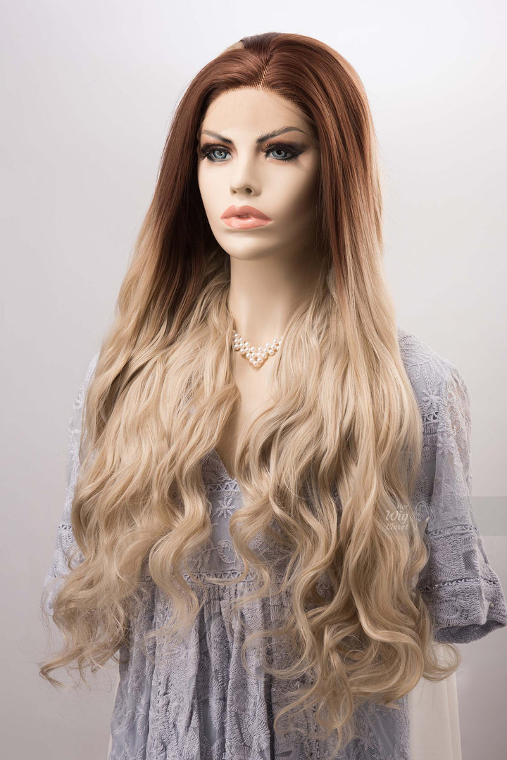 Brown Blonde Ombre Wig Lace Front Wig Synthetic Wig Aggie