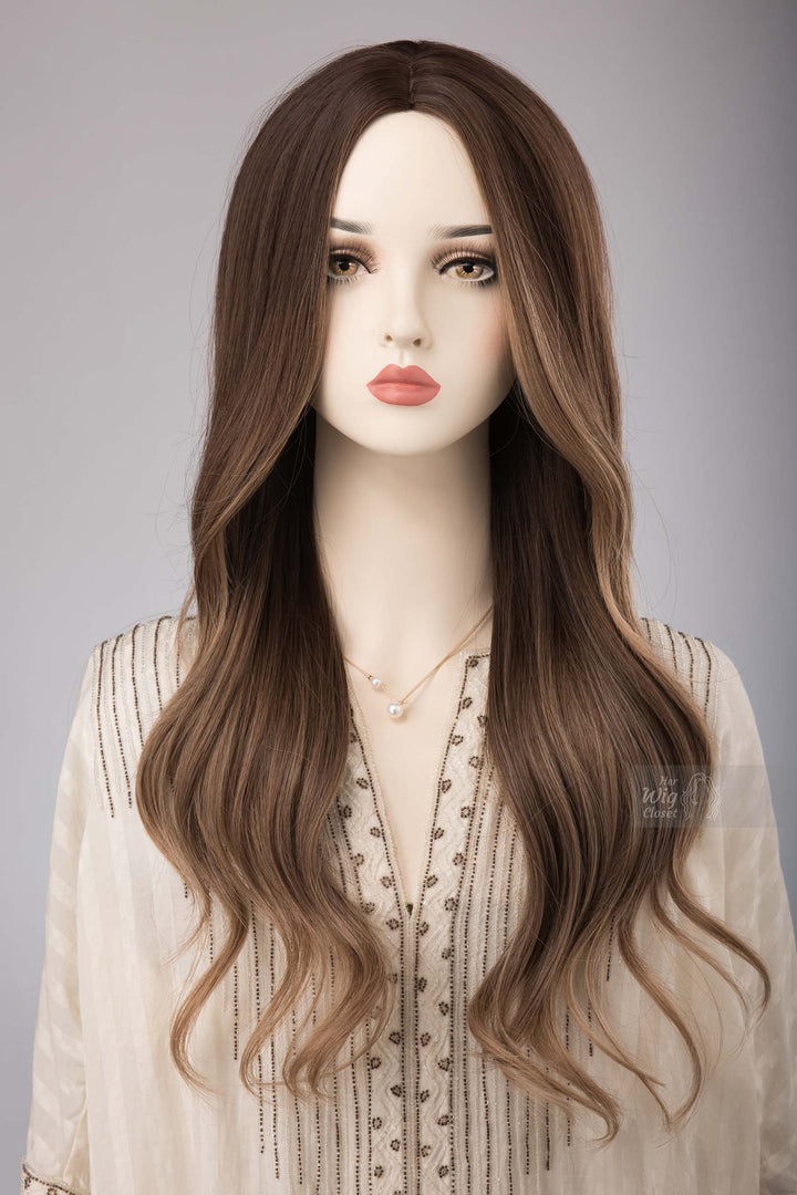 Brunette Cappuccino Wig with Dark Blonde Ombre Hair Anika