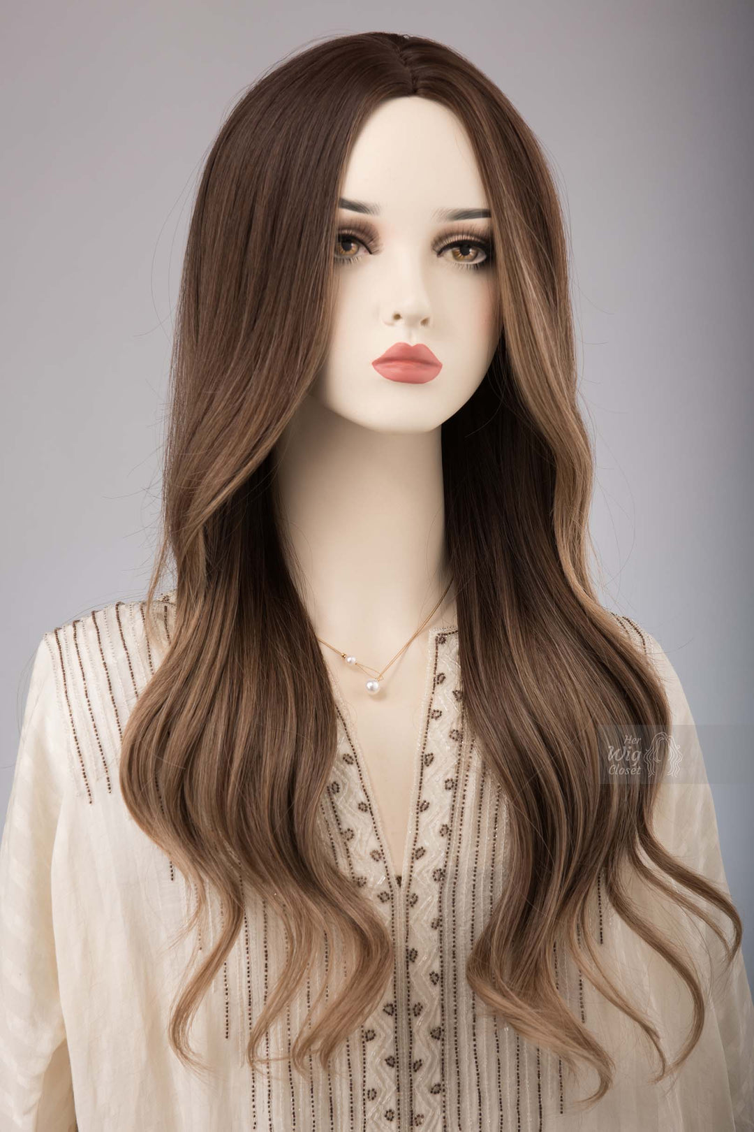 Brunette Cappuccino Wig with Dark Blonde Ombre Hair Anika