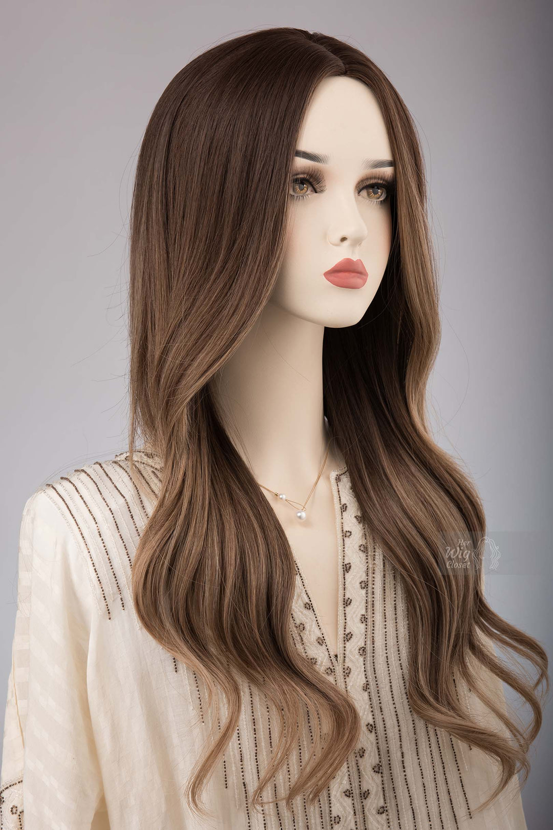 Brunette Cappuccino Wig with Dark Blonde Ombre Hair Anika