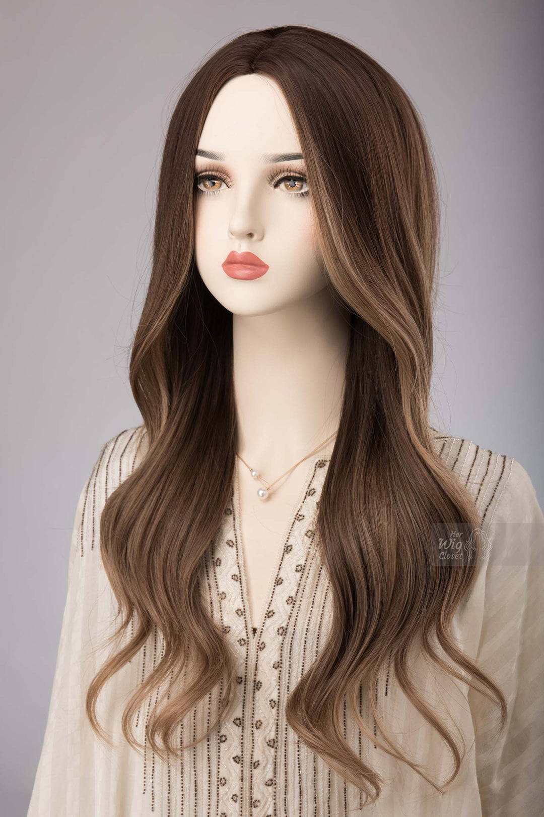 Brunette Cappuccino Wig with Dark Blonde Ombre Hair Anika