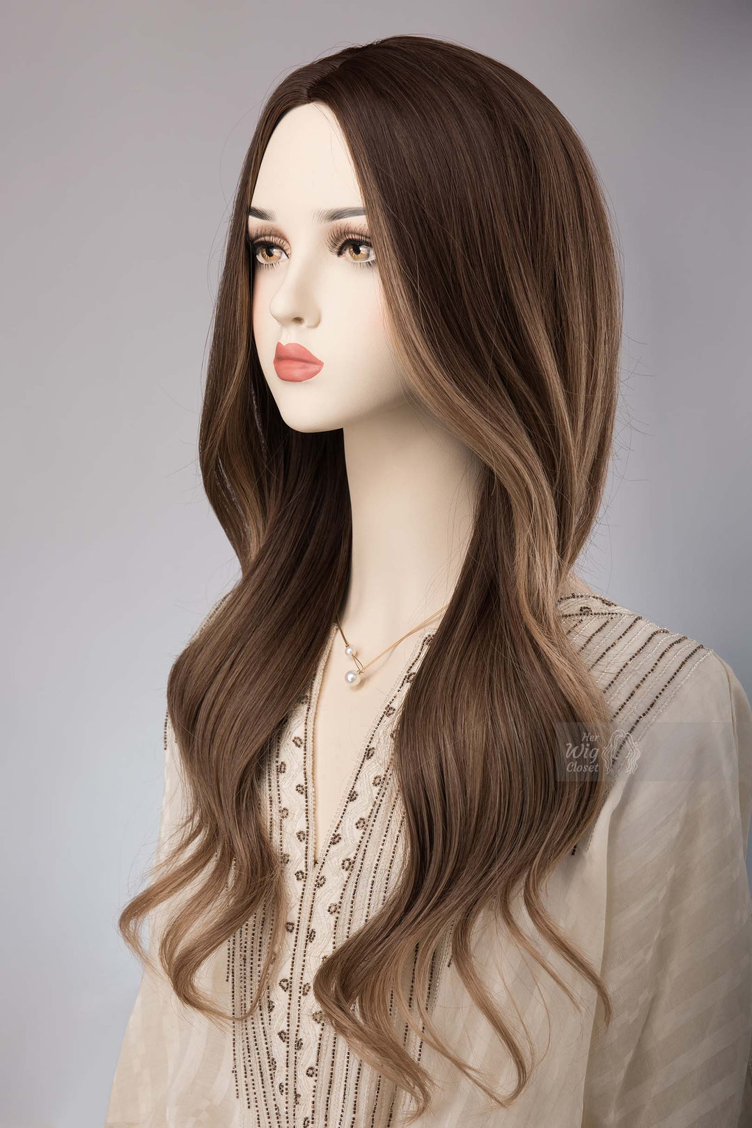Brunette Cappuccino Wig with Dark Blonde Ombre Hair Anika