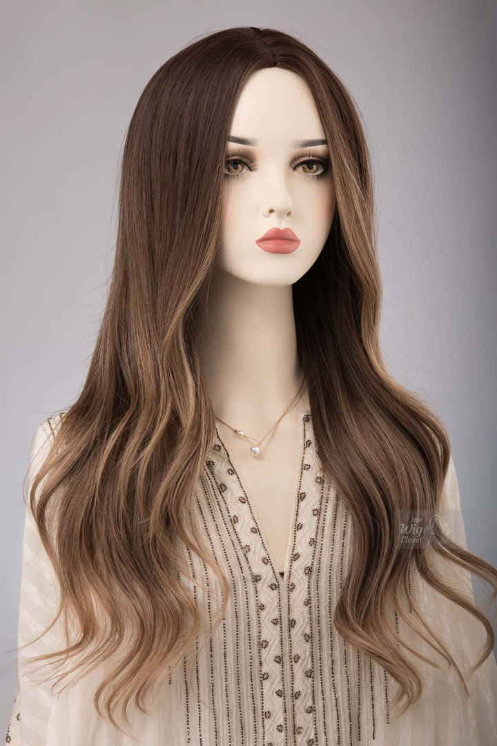 Brunette Cappuccino Wig with Dark Blonde Ombre Hair Anika