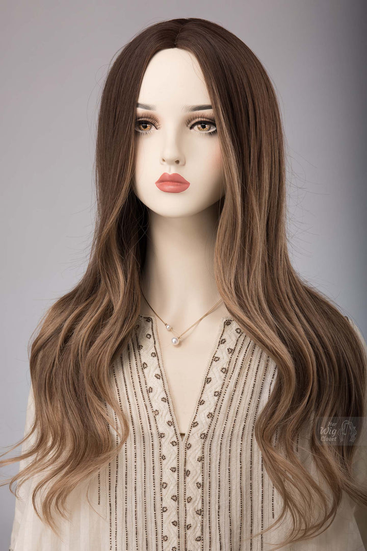 Brunette Cappuccino Wig with Dark Blonde Ombre Hair Anika