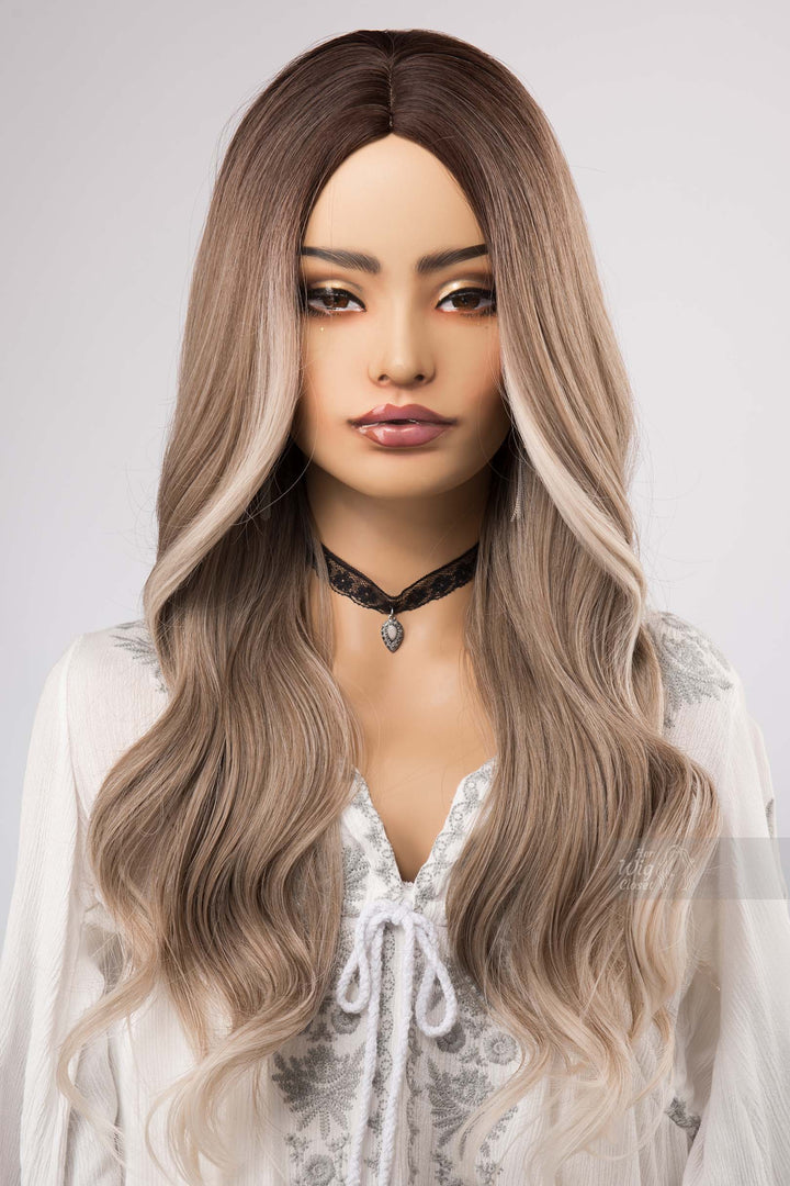 Ash Honey Blonde Wig with Creamy Blonde Highlight Wavy No Lace Wig Apphia