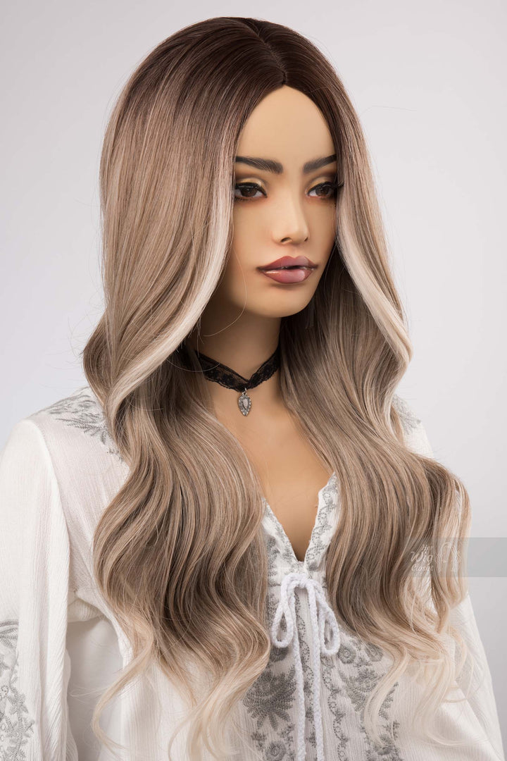 Ash Honey Blonde Wig with Creamy Blonde Highlight Wavy No Lace Wig Apphia